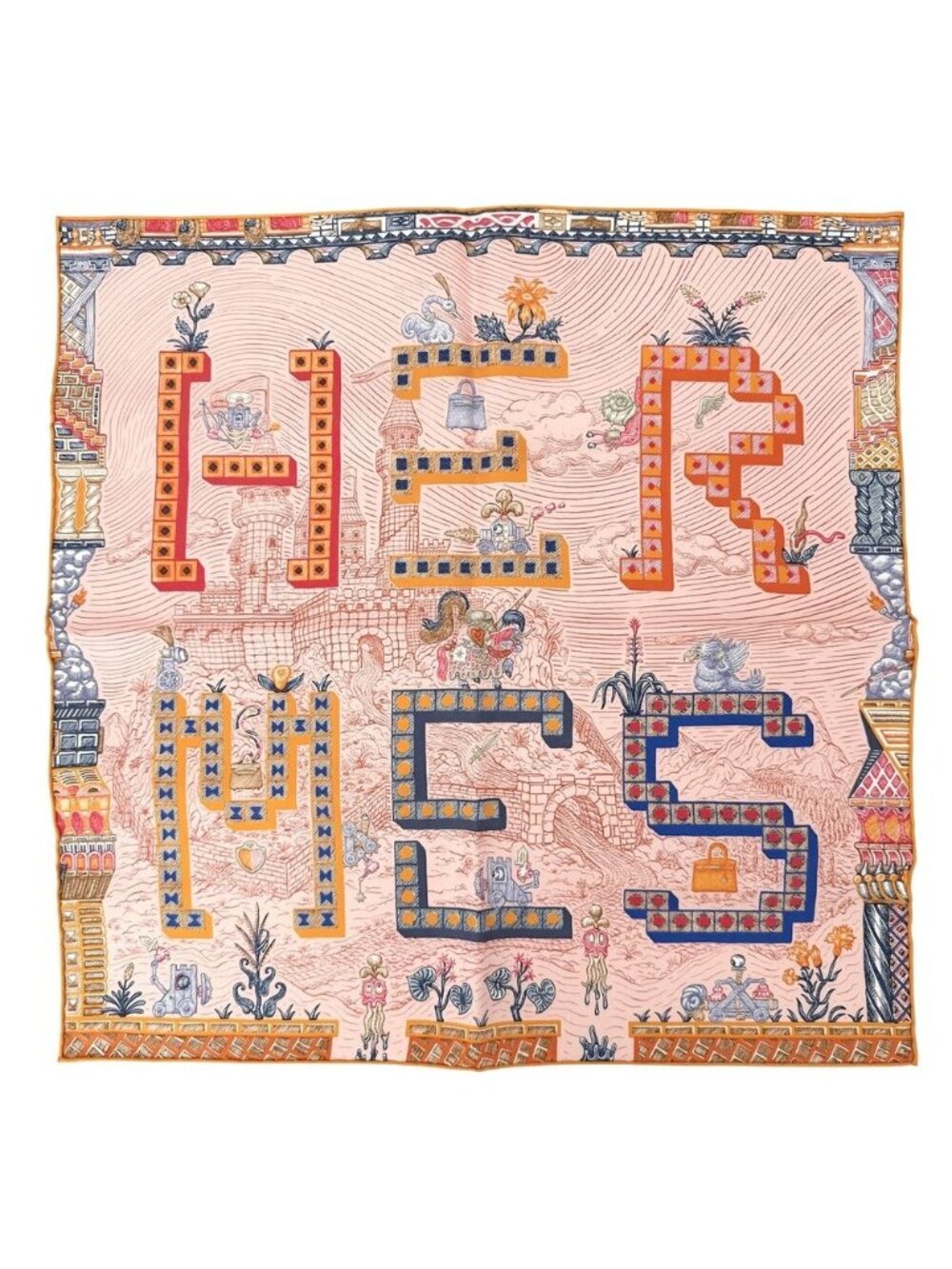 Hermes Scarf Silk Quest Gavroche Carre 45 Items Pink Orange